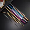 Amazon transfronterizo acero inoxidable 304 pajilla color titanio plateado café té de leche bebida pajilla metálica extendida juego