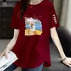 Comercio electrónico transfronterizo pedido final marca grande etiqueta cortada mostrador comercio exterior ropa de mamá para mujer camiseta de manga corta suelta con estampado de dibujos animados top