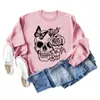Estação independente Amazon wish caveira borboleta rosa, moda europeia e americana camisa de manga comprida feminina novo suéter atacado