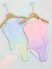 Ropa de Baile para Niñas Verano Degradado Tirantes Niñas Alta Elasticidad Manga Corta Tops de Baile Danza China Ballet Body