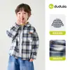 Camisa infantil masculina Dudu, body de manga longa para bebê, nova camisa xadrez estilosa para crianças, roupas casuais de outono e primavera para crianças