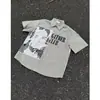 Camisa de Manga Corta con Estampado de Personaje Oscuro Estilo Americano para Hombre, Marca de Moda de Verano, Camisa a Cuadros Fresca y Holgada de Media Manga
