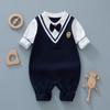 Macacão Novo 2024 para Bebê Menino Primavera e Outono Estilo Cavalheiro Celebridade da Internet Macacão para Recém-nascido Roupas Roupas de Bebê Roupas de Outono