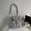 Bolso bandolera con cordón de diamante para mujer 2025 Invierno Nuevo Ropa de algodón Simple Casual Bolso de axila de alto valor
