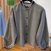 Camisa Cuadros Blanco y Negro Estilo Coreano para Mujer, Manga Larga, Nuevo Modelo Primavera 2026, Holgada de Encaje, Ribete de Encaje, Top Interior Corto