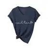 Técnico de uñas Tienda independiente de Amazon Wish camiseta sencilla y cómoda de mujer con cuello en V y manga corta, adecuada para usar en capas, para exportación y ventas transfronterizas