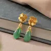 Brincos de Flor de Magnólia de Jade Natural Femininos Flor Mulheres Longos Elegantes Super Fada Estilo Antigo Super Fada Prata S925