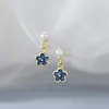 Aretes de Botón Flor Azul Perla Moda para Mujer Lujo Ligero Sentido de Diseño de Nicho Estilo Ins Elegantes Dulces Aretes