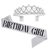Venda Quente da Amazon Faixa de Cabelo Europeia e Americana para Aniversário Headdress de Princesa Cor Ouro Rosa Conjunto de Cinto de Etiqueta Coroa de Festa Atacado