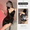 Camisola Lingerie de Uma Peça em Cetim com Cadarço Estilo Desejo Puro para Mulheres, Roupa de Casa Fina para o Verão com Decote V Profundo, Pijama Sexy Confortável