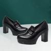 Sapatos de passarela modelo cheongsam de meia-idade e idosos, plataforma à prova d'água, salto grosso de 8 cm, sapatos femininos de salto alto, sola grossa, couro macio, bico redondo, sapatos de camada única