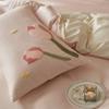 Otoño e Invierno Nuevo Juego de Cuatro Piezas de Algodón 100S Lijado Niña Algodón Bordado Cubre Edredón Grueso Ropa de Cama Verde Rosa