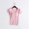 Camiseta modal para mujer, color liso, manga corta, copa sin sujetador, ropa interior todo en uno para el hogar, corte ajustado, manga corta, personalización OEM
