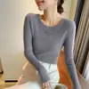 Suéter de Punto de Alta Gama para Mujer, de una Sola Línea, Listo para Usar, Cuello Redondo, para Otoño e Invierno, Camiseta Interior de Punto Seamless con Efecto Adelgazante para Mujer, Mangas Largas