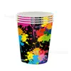 Decoración de Fiesta de Cumpleaños con Graffiti de Colores Transfronteriza Suministros Decoración de Fiesta Platos de Papel Vasos de Papel Servilletas de Papel Mantel Set de Vajilla