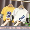 Camiseta de Manga Comprida para Meninos Estilo Primavera e Outono 2026 Novas Roupas de Outono para Crianças Camiseta Outono Algodão Puro Falso Duas Peças Listrada Camada Base