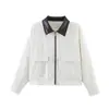 2026 Nuevo Modelo Comercio Exterior Transfronterizo Estilo Europeo y Americano Moda Casual Chaqueta de Pana con Retazos y Cuello de Cuero para Mujer
