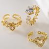 Aogu Nuevo Producto Transfronterizo Cobre Chapado en Oro de 18K Zirconia Corazón Geométrico Anillo Abierto para Mujer Ins Nicho Anillo Elegante
