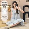 Camisola com Bojos e Alças, Pijama de Menina, Verão Casual, Estilo Princesa Solto e Doce, Pode Ser Usada Fora como Roupa de Casa