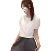 Estilo Minimalista Renda Design Princesa Verão Novo Camisa de Manga Curta Feminina Mangas Bufantes Rejuvenescedor Doce Método Superior