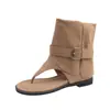 Sandalias de Dedo de Tanga Estilo Retro Hot Girl para Mujer, Nuevo Estilo Verano 2026, Botas Romanas Huecas con Hebilla de Cinturón, Sandalias Adelgazantes con Tacón Oculto para Mujer