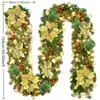 Decoração de Natal PVC Mistura de Agulhas de Pinheiro 2,7m Decoração de Trepadeira de Natal Encriptada Ornamento para Pendurar na Porta Guirlanda Dourada Vermelha
