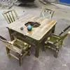 Mesa para Preparar Té, Silla de Bambú, Silla con Respaldo, Estilo Retro Antiguo de Patio, Muebles de Bambú Hechos a Mano, Juego de Mesa y Taburetes de Bambú