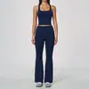 Conjunto de yoga transfronteiriço europeu e americano, design justo com costas nadador, calça flare de cintura alta modeladora, controle de barriga, levantamento de glúteos, roupa feminina para fitness 5112