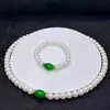 Collar de Perlas Naturales con Cuentas Redondas, Broche de Lingote de Ágata Verde, Collar de Perlas Estilo Madre, Regalo para Personas Mayores en el Día de la Madre
