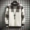 Nuevo Suéter Grueso de Imitación de Visón para Hombre, Estilo Coreano Otoño e Invierno Jacquard Moda Tendencia Bloques de Color Cálido Tejido Camiseta Base
