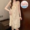 Pijama de Flores Pequeñas para Mujer, Estilo Delgado de Verano con Almohadillas para el Busto, Camisón Dulce con Tirantes y Lazo, Se Puede Usar como Ropa de Casa