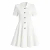 Vestido corto de punto con cuello polo transfronterizo para mujer, vestido de punto de verano Amazon de un solo pecho entallado a la cintura con un diseño elegante