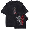 Playera Negra Vintage Lavada Harajuku Estampado Anime 20