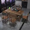 Nuevo juego de mesa de té y sillas de madera maciza estilo chino para balcón de apartamento pequeño, juego para sala de estar de té kung fu para el hogar, mesa de té integrada para preparar té