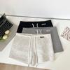 Shorts Negros Bordados de Pierna Ancha para Mujer, Pantalones Casuales de Verano, Pantalones Rectos con Cordón de Moda, Versátiles Pantalones Cortos A-Line de Cintura Alta