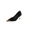 Tacones Altos Elegantes de Punta Fina Estilo Coreano, Nuevos Zapatos de Salón Stiletto con Punta Metálica, Zapatos Individuales de Crin de Caballo de Lujo Ligero, Modernos