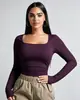 2026 Transfronterizo Europeo y Americano Amazon Mujer Nueva Moda Cómodo Casual Ajuste Delgado Cuello Cuadrado Manga Larga Top Corto Camiseta