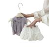 Conjunto de Verano Ningli para Niñas 2026 Nuevo Conjunto de Dos Piezas con Chaleco de Punto con Lazo y Falda Floral para Niños Moderno