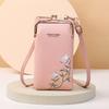 Fornecimento de fábrica 2024 nova bolsa de celular feminina moda coreana padrão lichia cor sólida bordada transversal bolsa de ombro