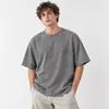 Camiseta Unisex de Manga Corta Lavada Vintage Transfronteriza, Hombro Caído, Corte Holgado, Cuello Redondo, Lavado Batik, Talla Europea Holgada