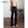 Pantalones de traje de pierna ligeramente acampanada, de corte simple y curvo, estilo Hong Kong, para hombre, otoño, color liso, con temperamento, sin planchado, tacto de alta gama, largos