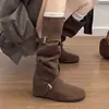 2026 Nuevas botas elegantes de estilo coreano con plataforma para mujer, con correas de hebilla cruzada, botas western de altura media, botas de montar, botas largas
