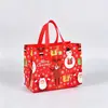 Novas Sacolas de Presente de Natal com Estampa Dourada de Comércio Exterior em Estoque, Sacolas Tote de Tecido Não Tecido com Estampa Colorida de Personagens do Papai Noel