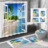Amazon Popular Serie Paisaje Transfronterizo Impresión Digital Poliéster Impermeable y Resistente al Moho Cortina de Ducha Juego de Cuatro Piezas Fabricante