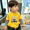 Camiseta Transpirable de Algodón Puro de Manga Larga Casual para Niños, Modelo Nuevo 2026 para Niños Mayores, Cuello Redondo, Top Rayado de Falso Dos Piezas