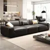 Sofá de Vaca Negra Grande XiaTu, Sofá Cubo Negro, Sofá de Cuero Minimalista Moderno para Sala de Estar del Hogar, Nuevo Modelo 2024 Madera