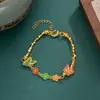 Pulsera de Mariposa Esmaltada de Tres Flores Chapada en Oro de Cobre Puro para Mujer Moda Nacional Conjunto Alto Nueva Entrada Pulsera de Nicho de Lujo Regalo para Novia