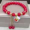 Pulsera Nueva de Cristal de Fresa de Verano, Pulsera Moderna y Versátil, Modelo para Transmisión en Vivo para Mujeres, Suministro Directo de Fábrica, Pulsera de Cuentas Explosiva