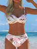 Verano 2027 Transfronterizo Nuevo Sexy Europeo y Americano Comercio Exterior Bikini Traje de Baño para Mujer Sexy Estampado con Cordones Traje de Baño de Playa