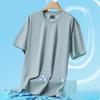 Camiseta holgada de verano de manga corta con cuello redondo y media manga de algodón antibacteriano y amoníaco líquido para hombre, de color liso, de seda fina y hielo.